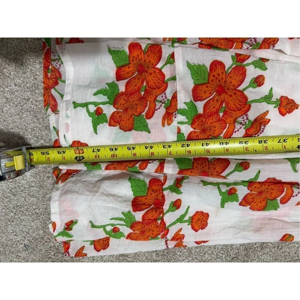 Victoria‎ Dunn White Orange Floral Tiered Maxi Dress Mandarin Collar Medium